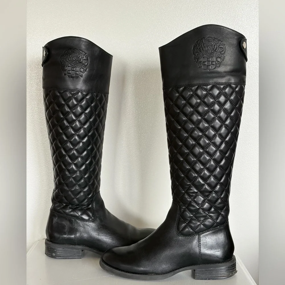 Vince Camuto Black Quilted Leather Riding Boots - Size 6M